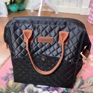 🌷 Lokass 🌷 Chic Black Insulated Lunch Bag w/ Brown Handles Handbag